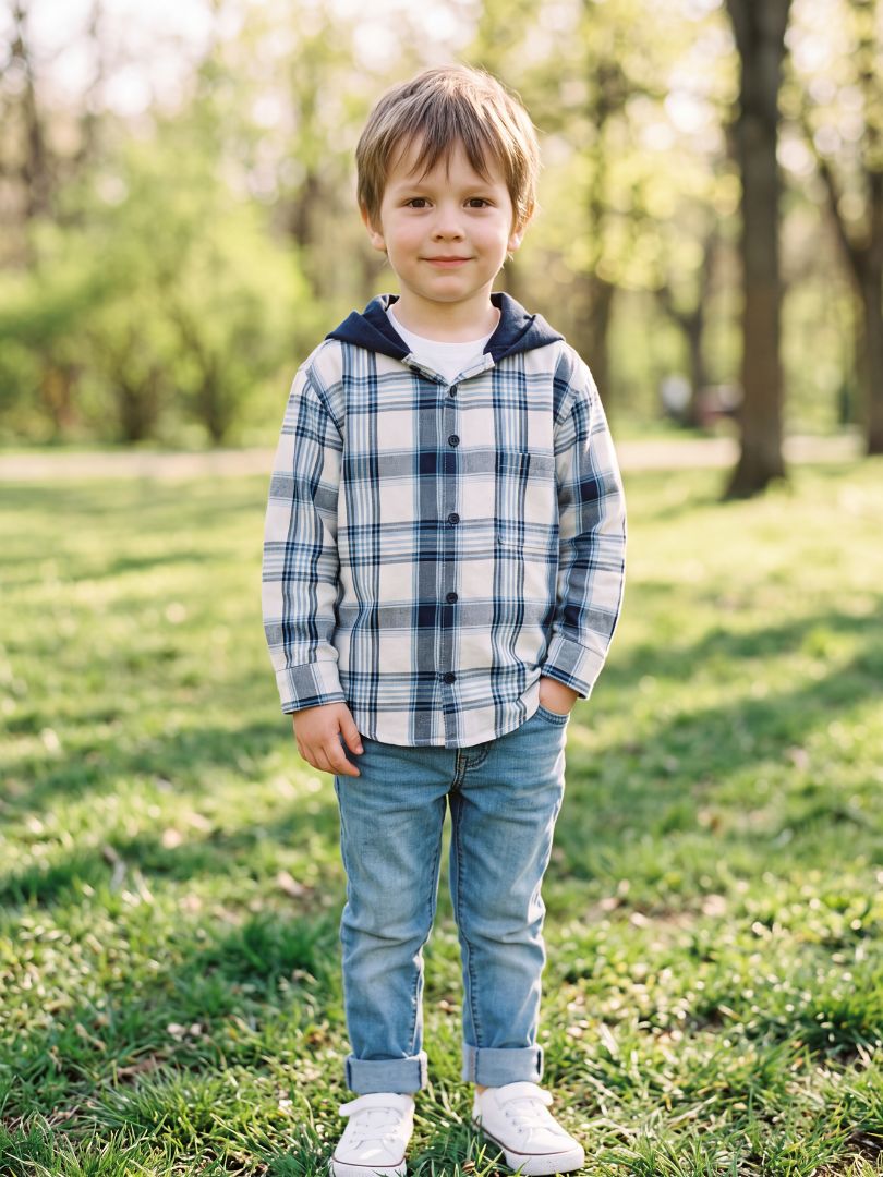 Camisa Franela infantil con capucha Azul con blanco 100% Algodón