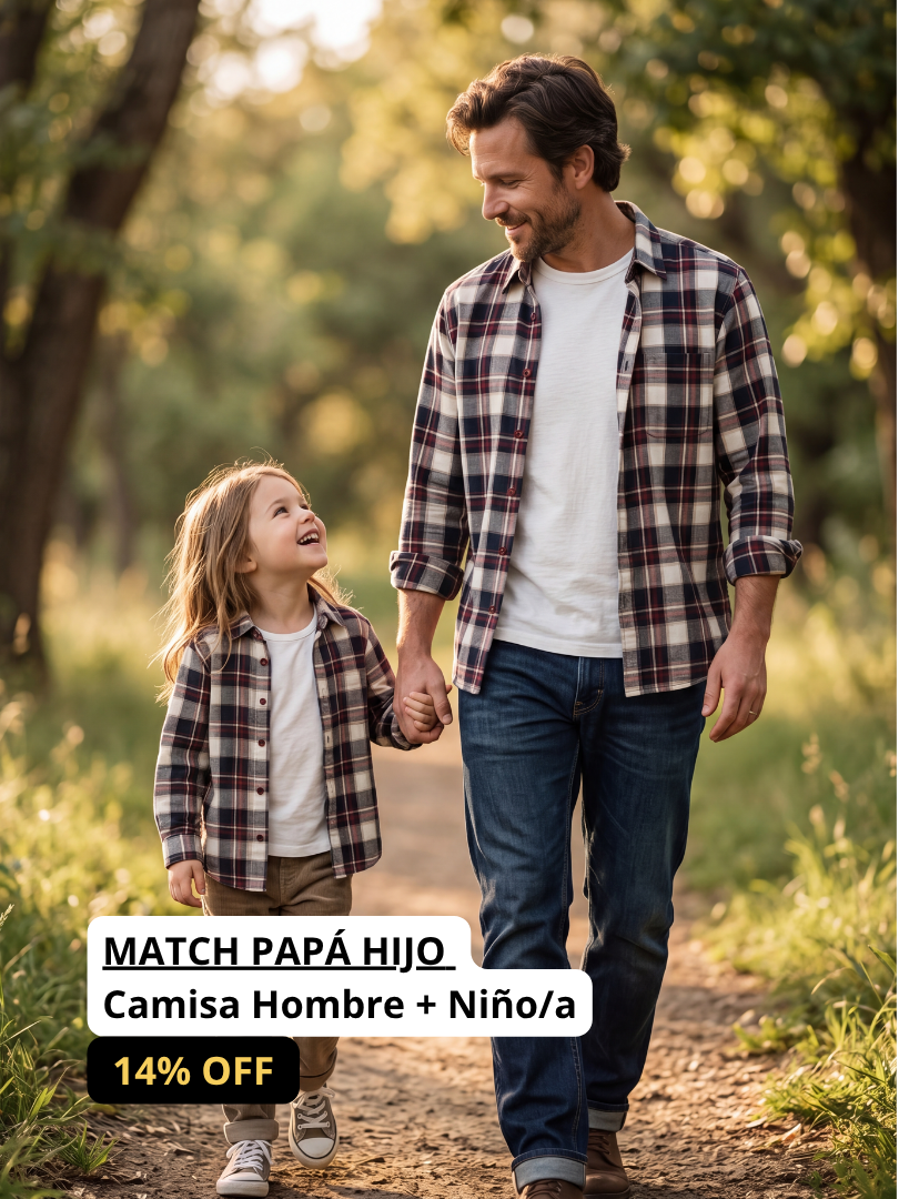 Pack 2 Camisas Franela Papá + hijo/a | Cuadrillé Burdeo/Beige | 100% Algodón
