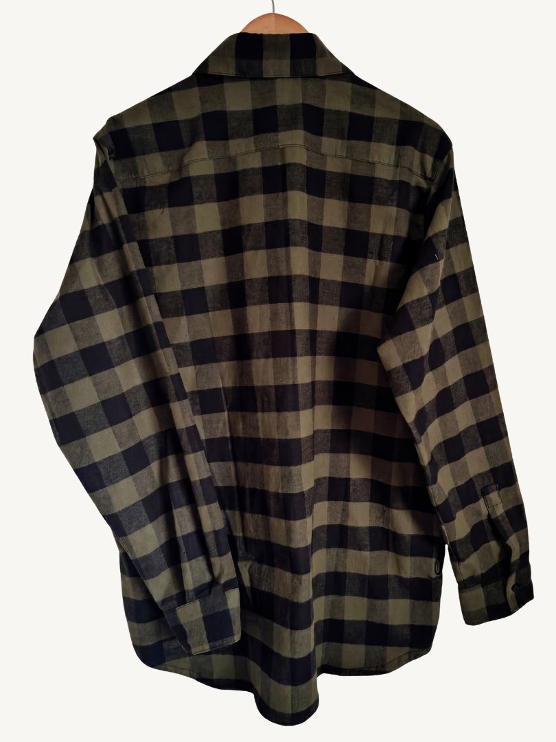Camisa Franela Hombre | Negro/Verde 100% Algodón