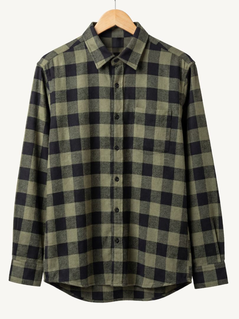 Camisa Franela Hombre | Negro/Verde 100% Algodón