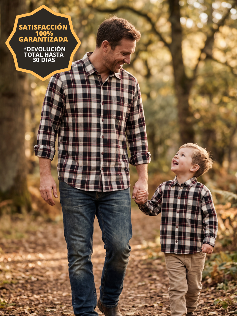 Pack 2 Camisas Franela Papá + hijo/a | Burdeo/Beige 100% Algodón