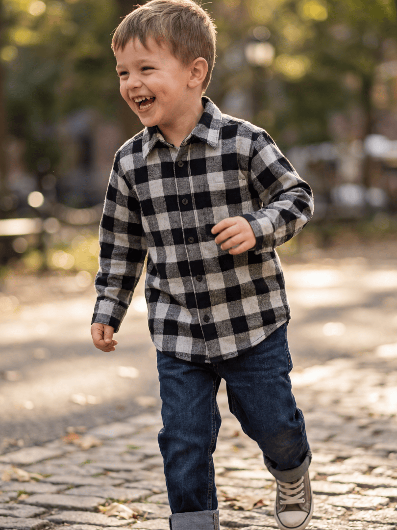 Camisa Franela Niño | Negro/Gris 100% Algodón
