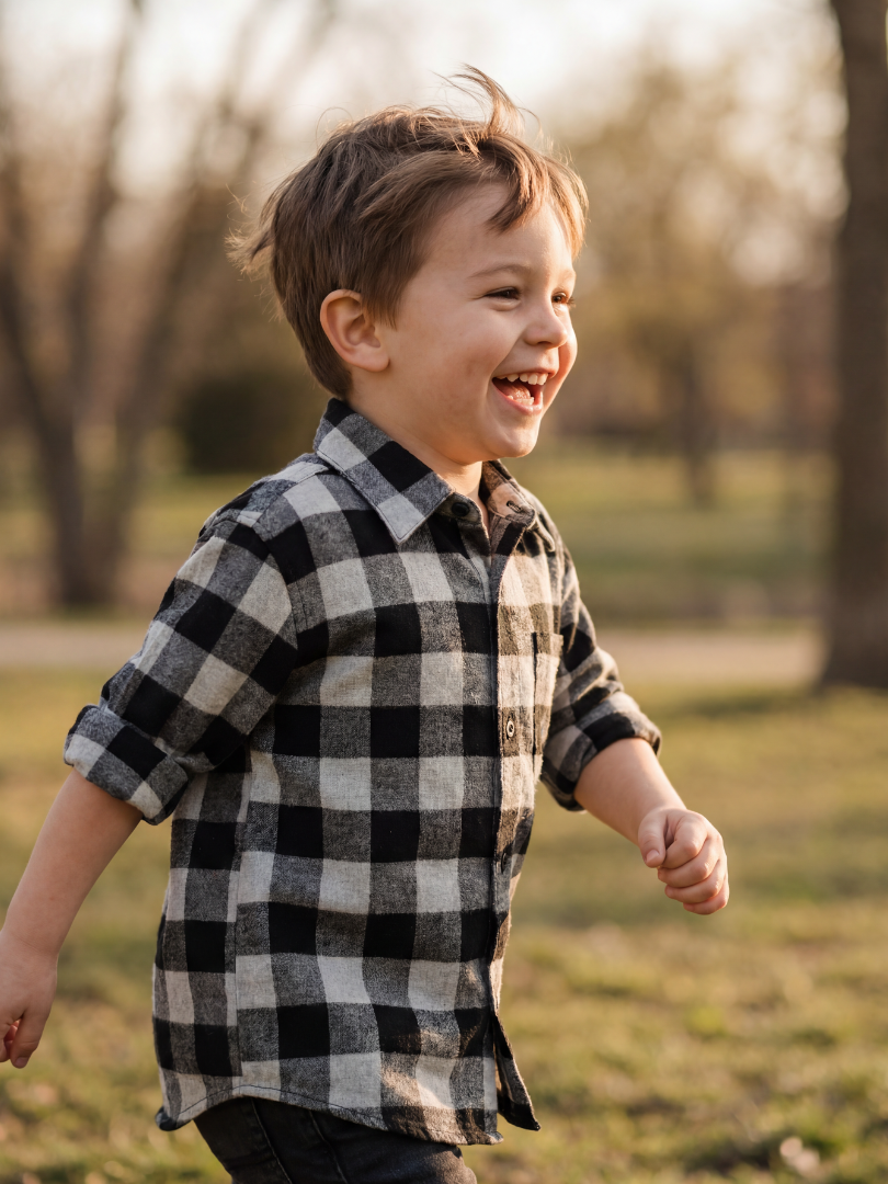 Camisa Franela Niño | Negro/Gris 100% Algodón