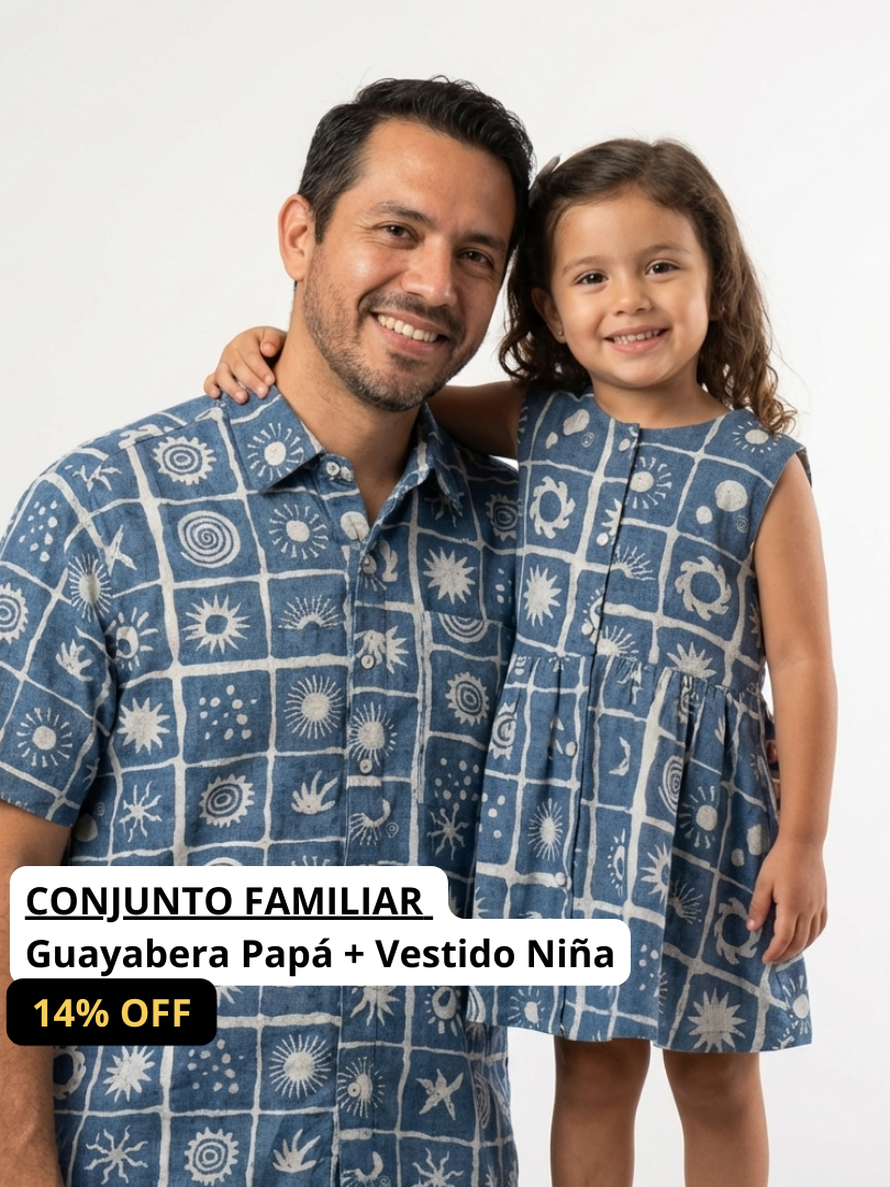 Pack Guayabera Alfonsino Papá + Vestido Alfonsino hija estampado artesanal