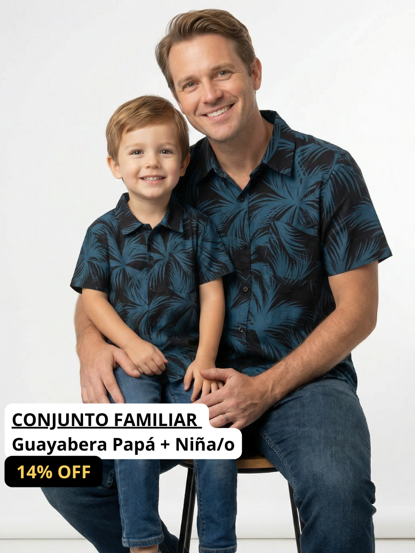 Pack 2 Guayaberas algodón Papá + Hijo/a Palmeras