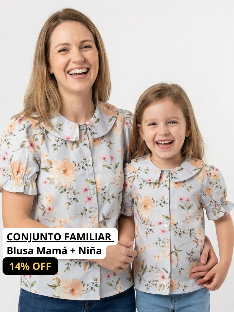 Pack 2 Blusas Mamá + Hija cuello Bebe Flores