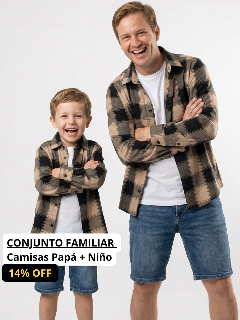 Pack 2 Camisas Aurelio Papá + Hijo cuadros amarillo con negro