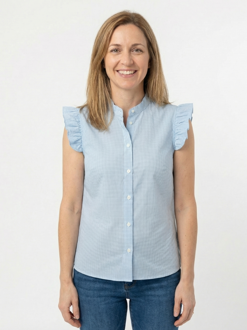 Blusa Mujer Vichy celeste 100% algodón