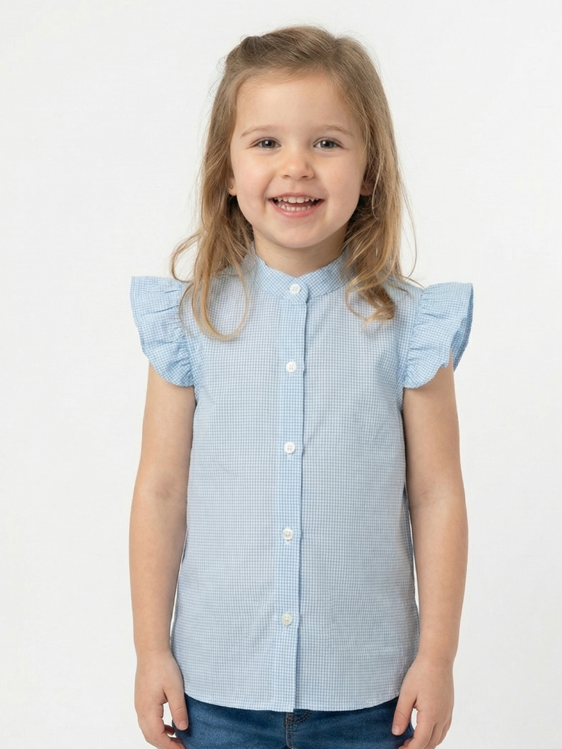 Blusa Niña Vichy celeste 100% algodón