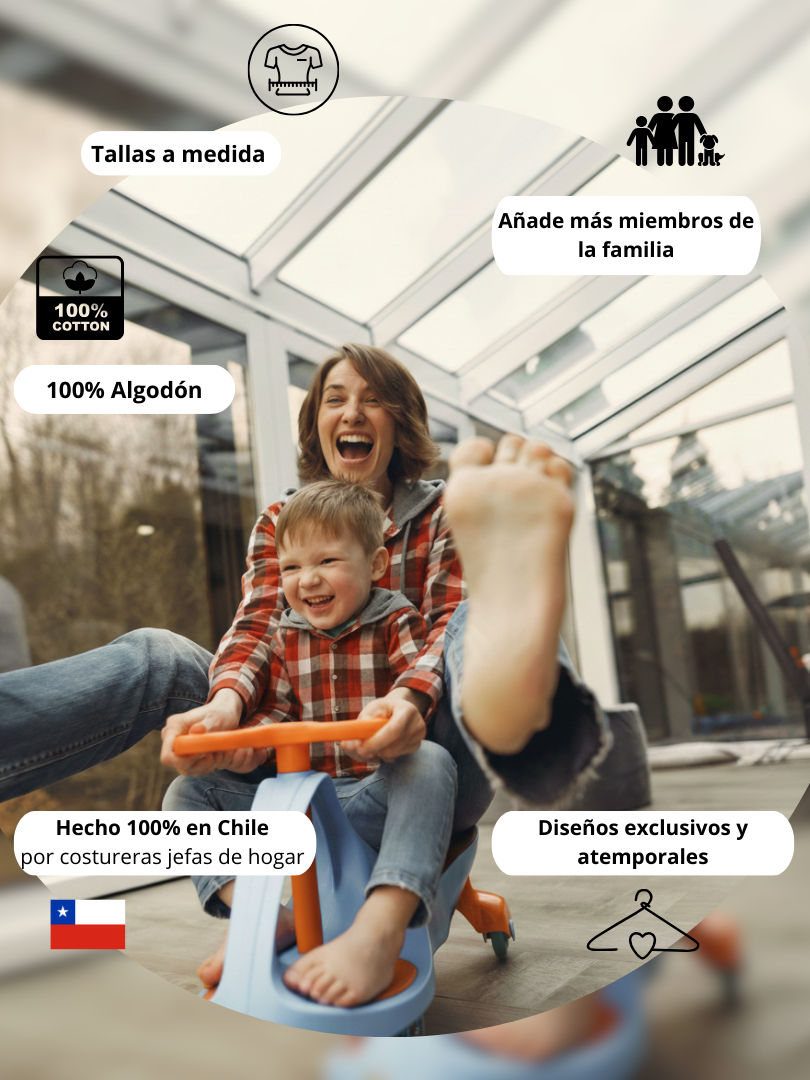 Pack 2 Camisas con capucha Mamá + hijo/a cuadros terracota con blanco