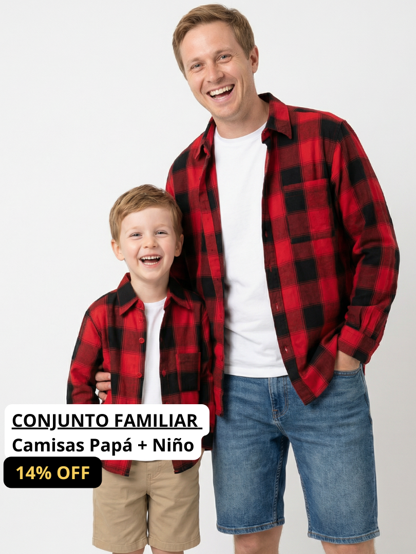 Pack 2 Camisas Aurelio Papá + Hijo cuadros rojo con negro