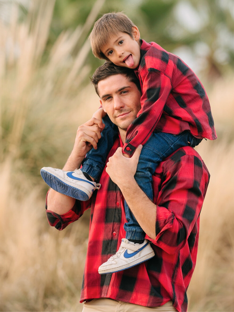 Pack 2 Camisas Aurelio Papá + Hijo cuadros rojo con negro