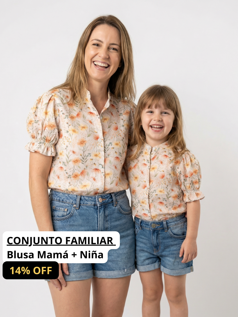 Pack 2 Blusas Mamá + Hija cuello Mao Flores
