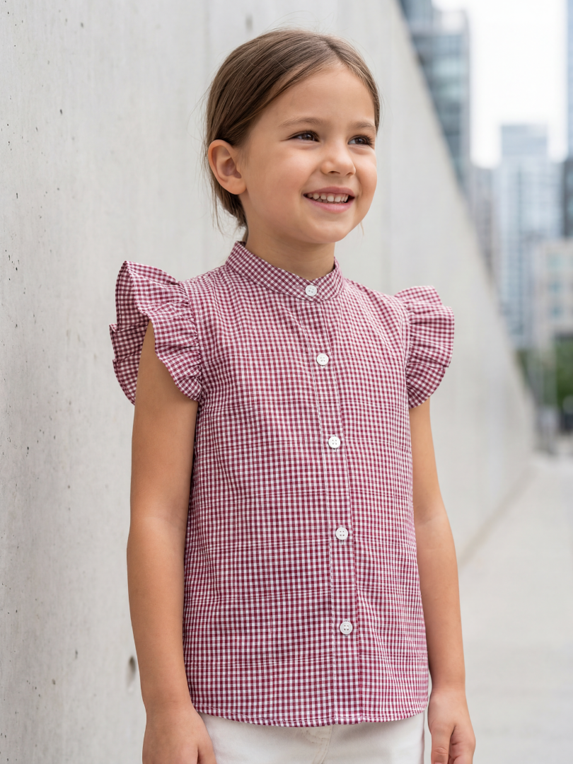 Blusa Niña Vichy burdeo 100% algodón