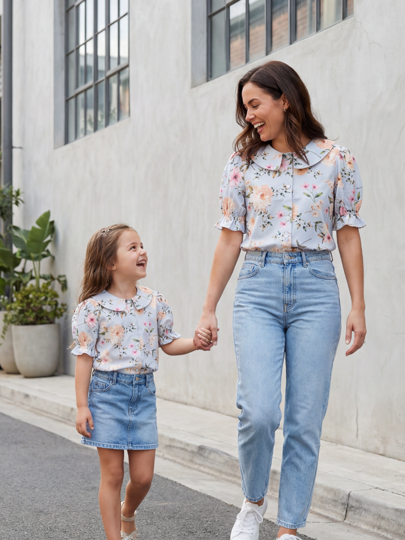 Pack 2 Blusas Mamá + Hija cuello Bebe Flores