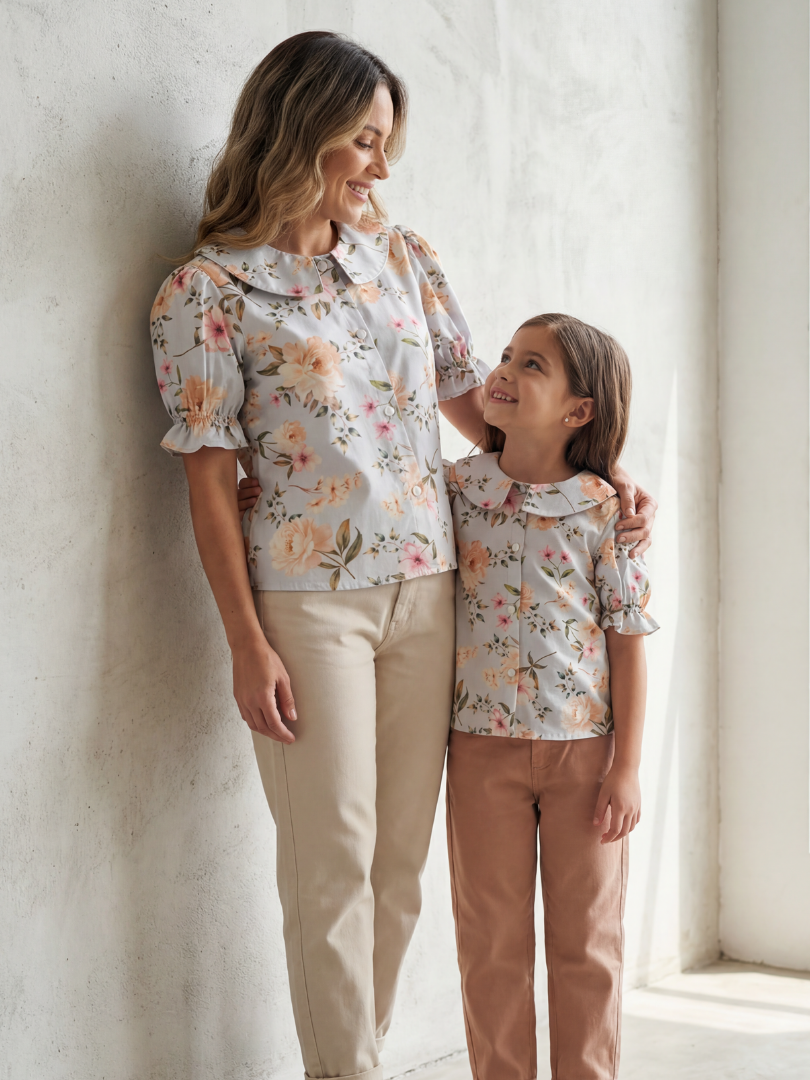 Pack 2 Blusas Mamá + Hija cuello Bebe Flores