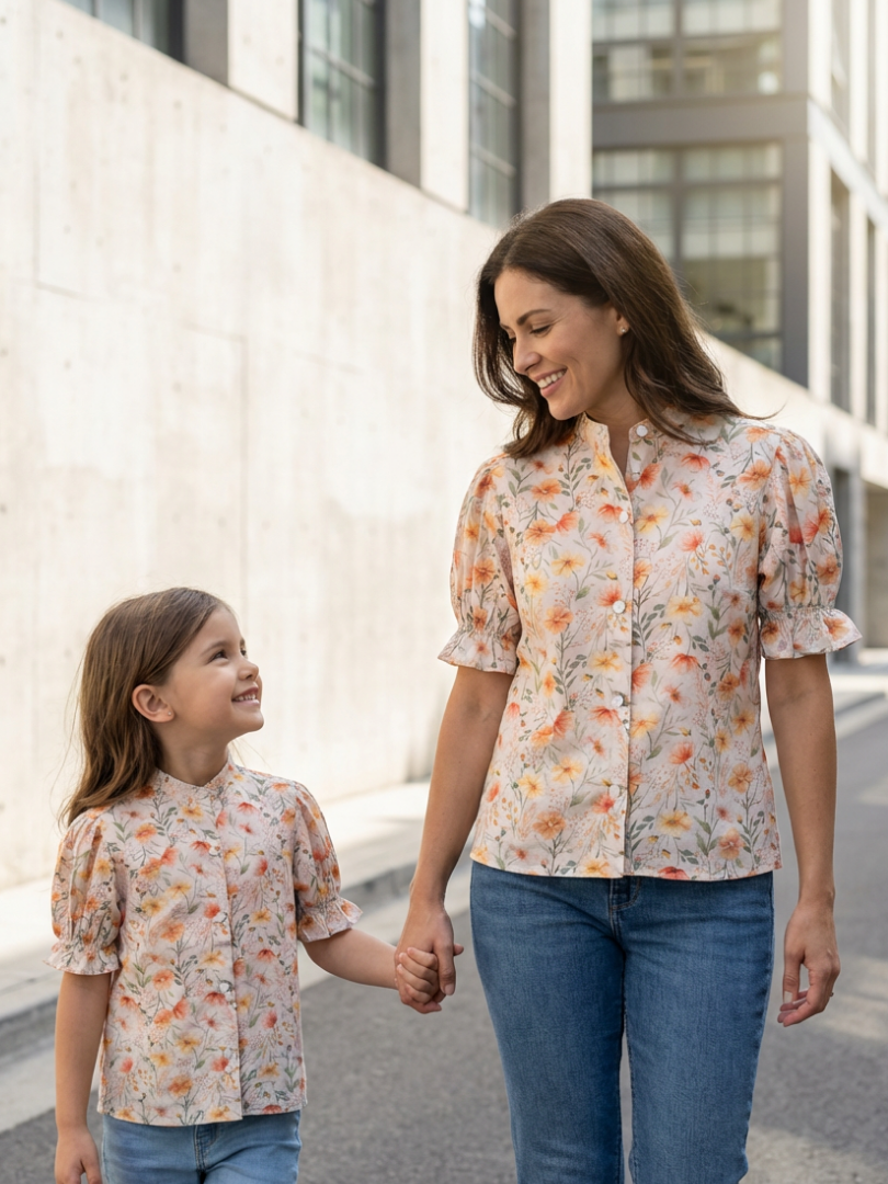 Pack 2 Blusas Mamá + Hija cuello Mao Flores