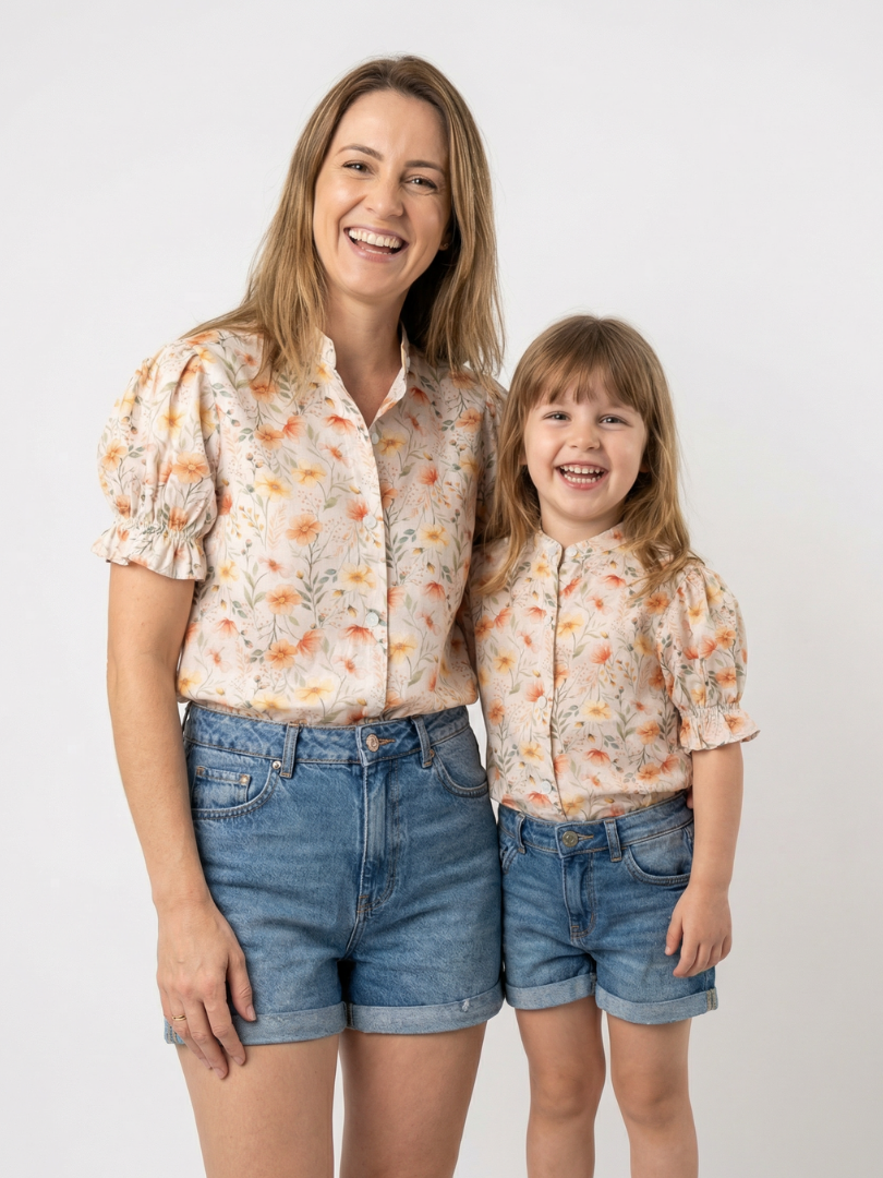 Pack 2 Blusas Mamá + Hija cuello Mao Flores