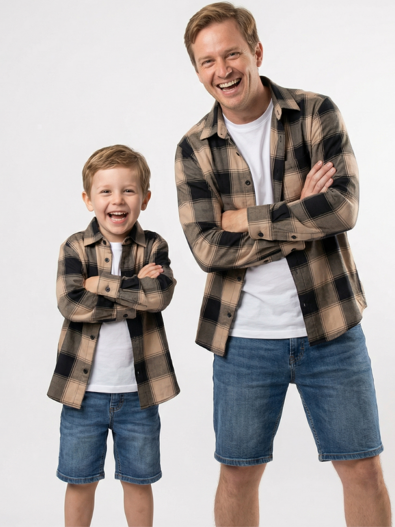 Pack 2 Camisas Papá + Hijo cuadros amarillo con negro