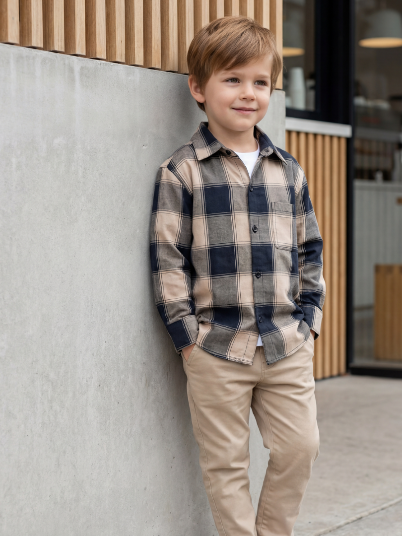 Camisa niño Franela Aurelio cuadros amarillo con negro