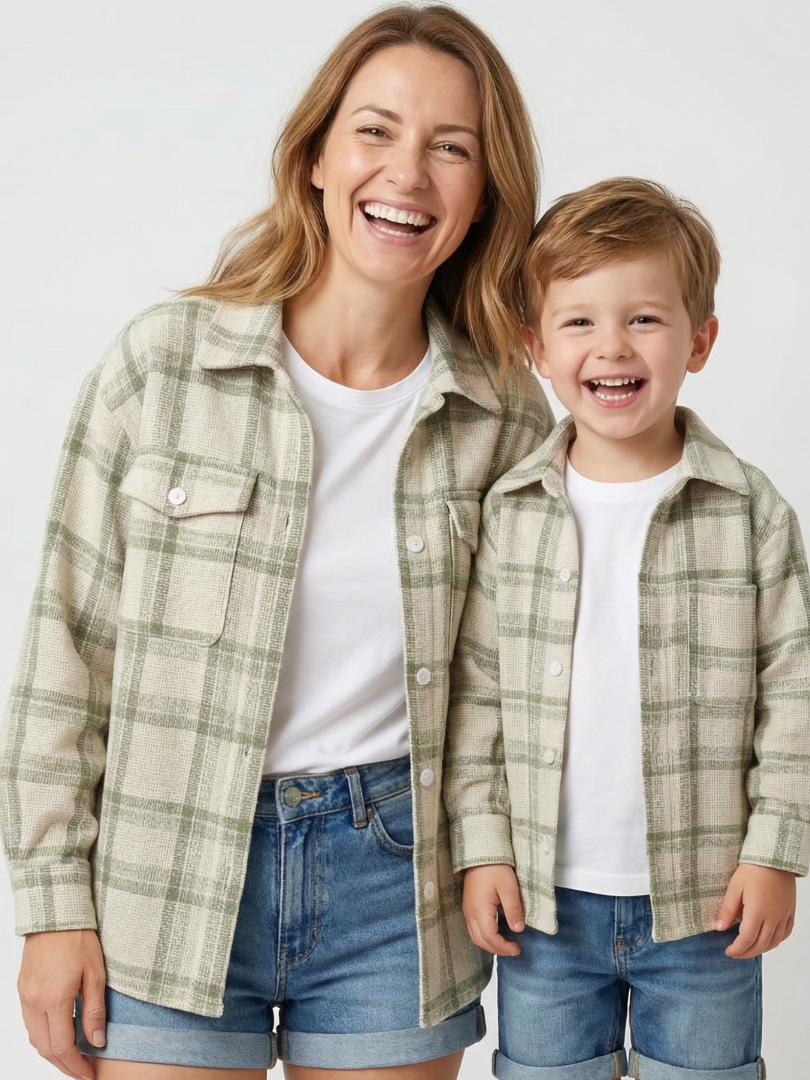 Pack 2 Camiseras Mamá + Hijo/a color verde con blanco