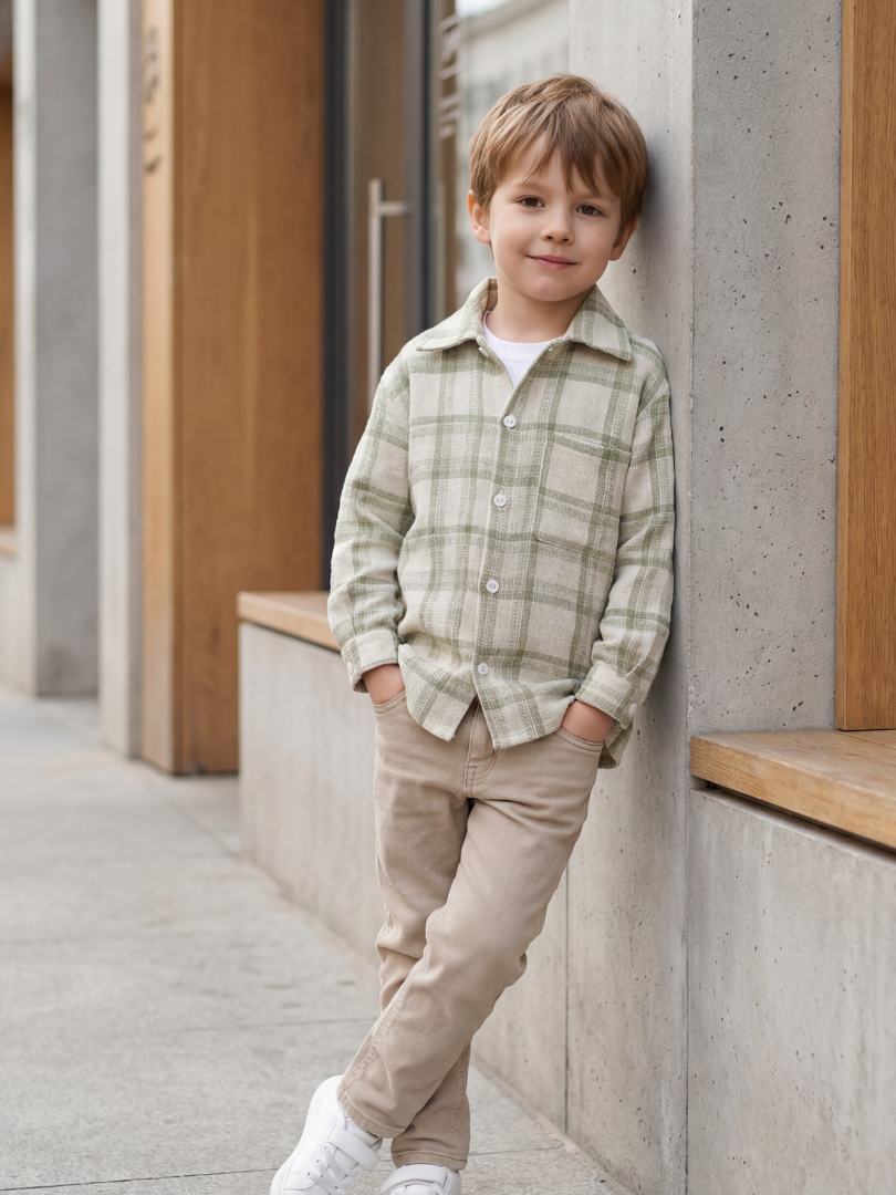 Camisera niño/a verde con blanco 100% algodón