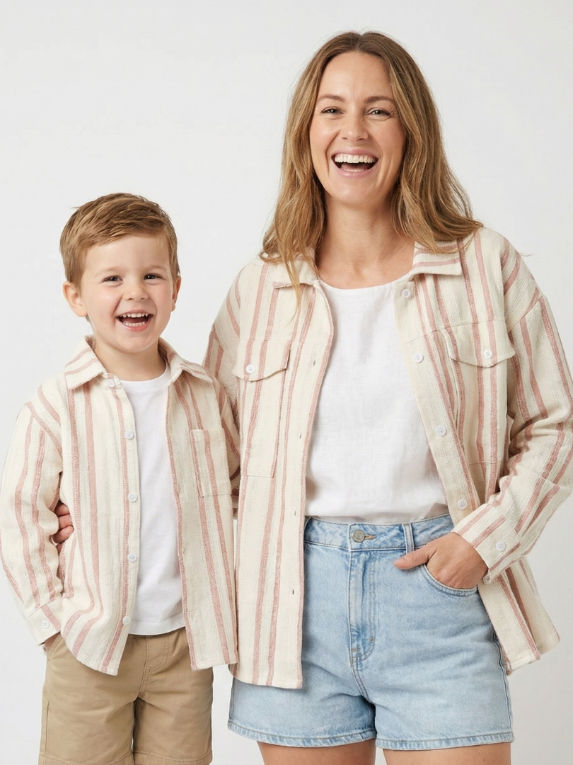 Pack 2 Camiseras Mamá + Hijo/a color rosado con blanco