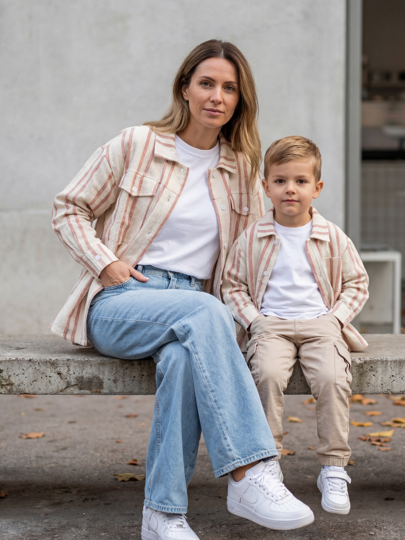 Pack 2 Camiseras Mamá + Hijo/a color rosado con blanco