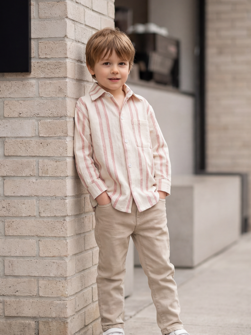 Camisera niño/a rosado con blanco 100% algodón