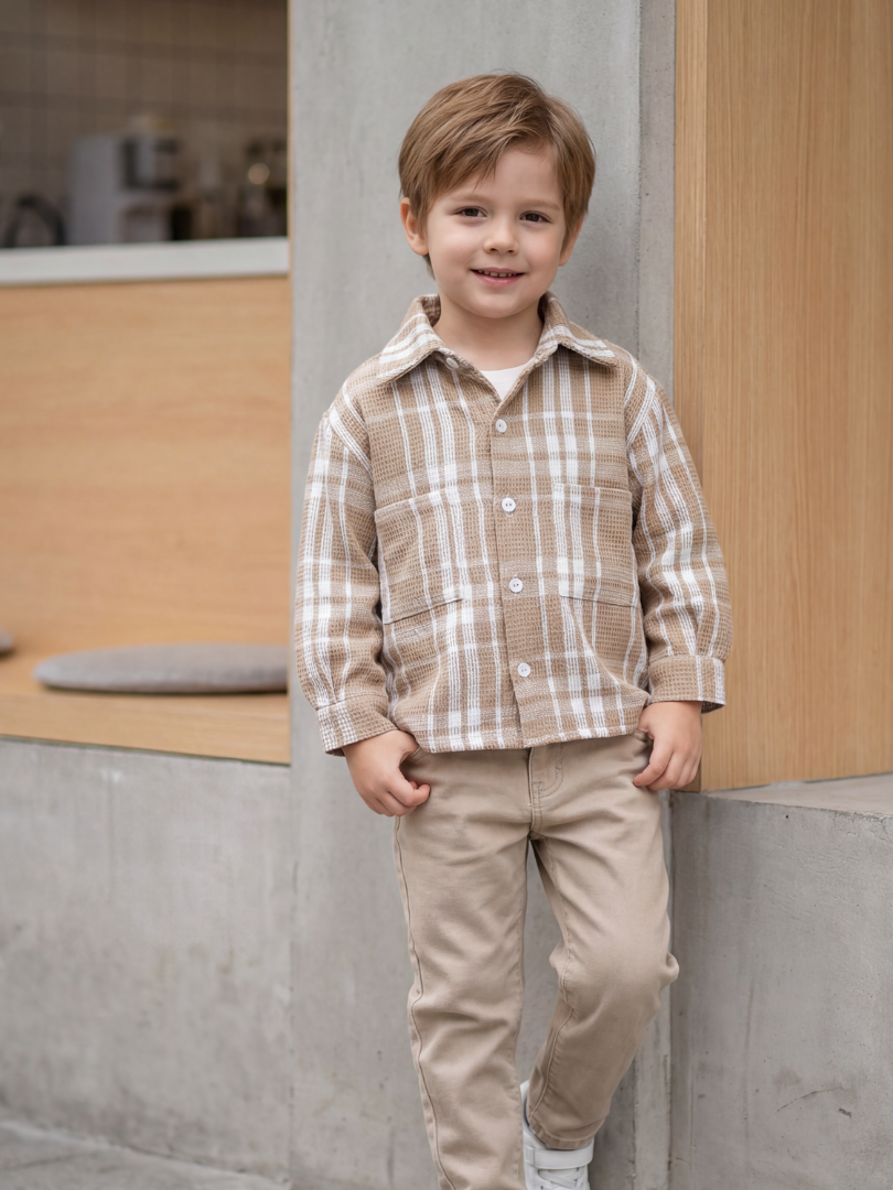 Camisera niño/a beige con blanco 100% algodón