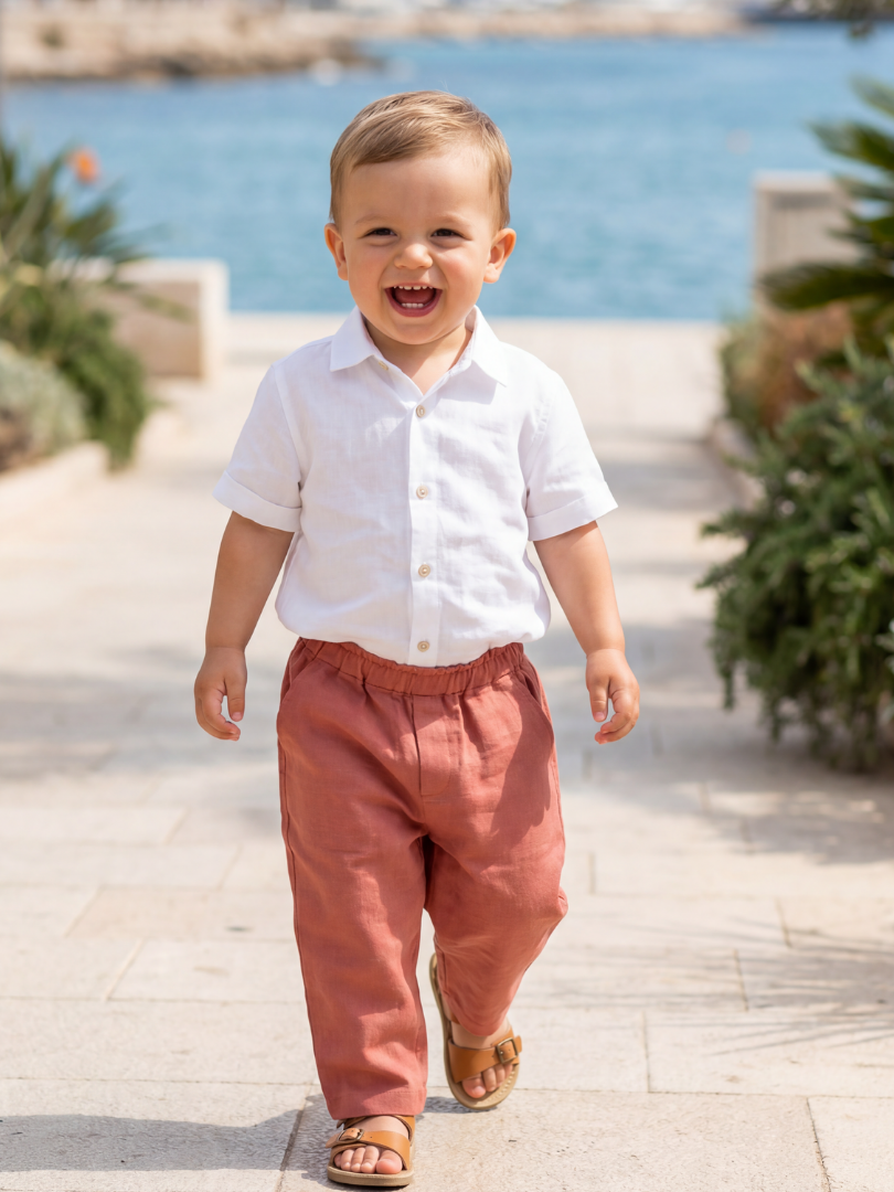 Pantalón niño 100% Lino color Terracota