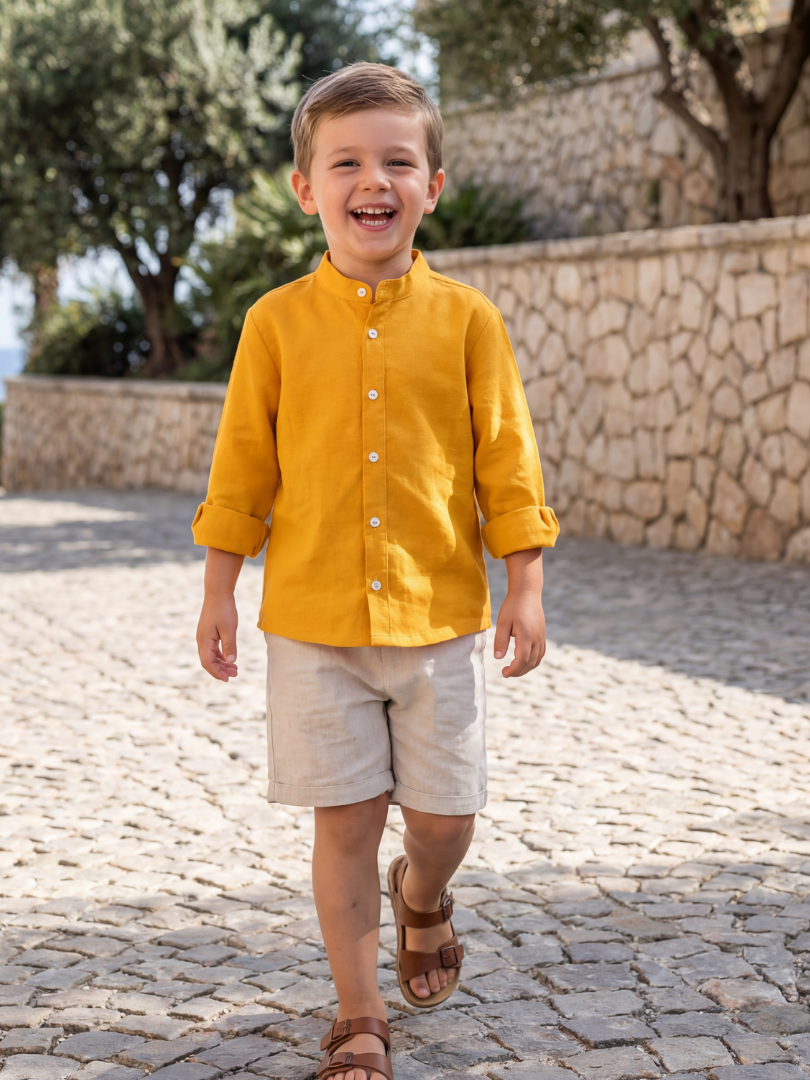 Camisa niño cuello Mao 100% Lino