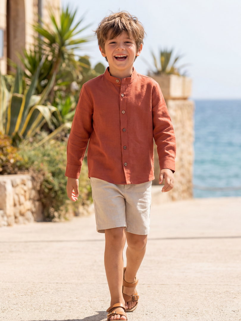 Camisa niño cuello Mao 100% lino