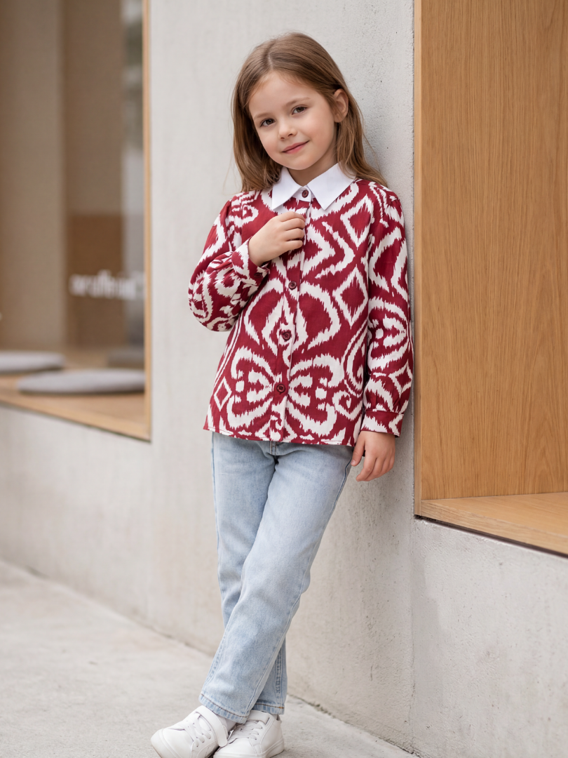 Blusa oversize niña 100% algodón manga larga y englobadas