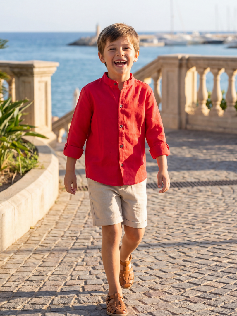 Camisa niño 100% Lino cuello Mao