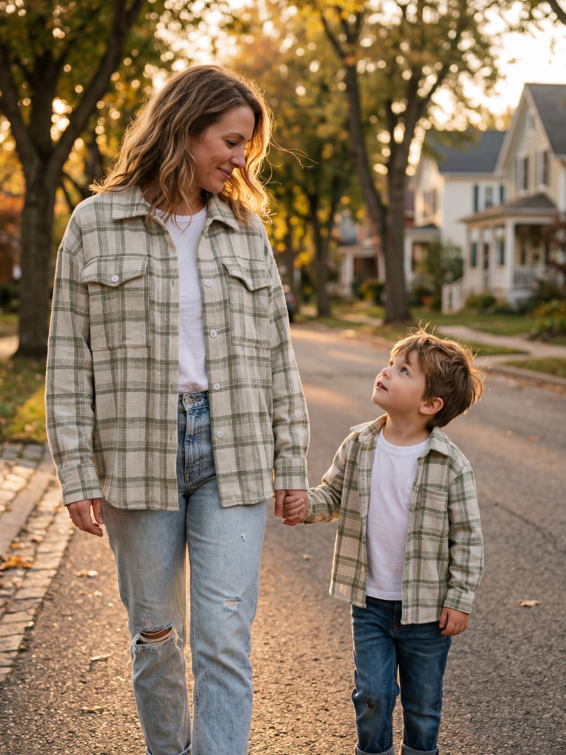 Pack 2 Camiseras Mamá + Hijo/a color verde con blanco