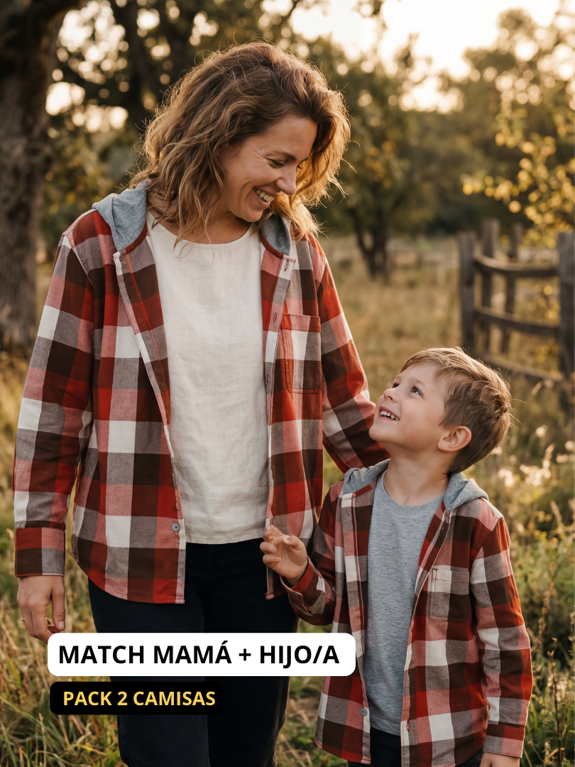 Pack 2 Camisas Franela con capucha Mamá + hijo/a | Terracota 100% Algodón