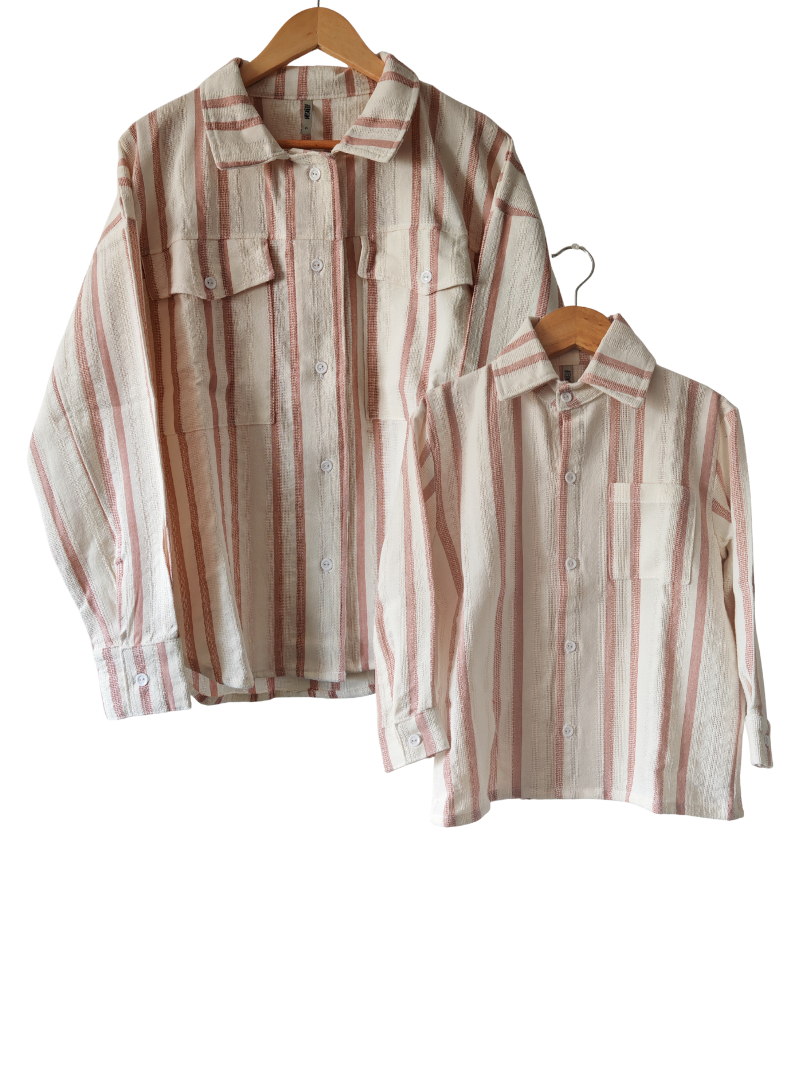 Pack 2 Chaquetas Camisera Mamá + Hijo/a color rosado con blanco