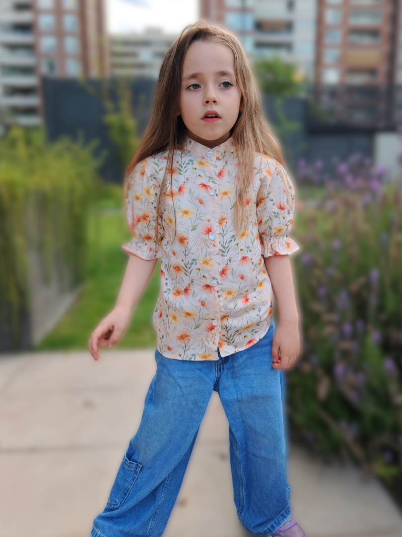 Blusa niña Flores cuello Mao 100% Viscosa