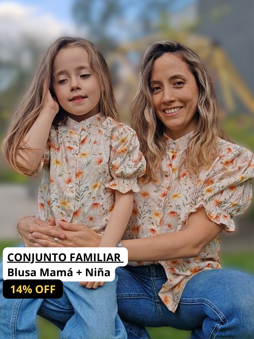 Pack 2 Blusas Mamá + Hija cuello Mao Flores