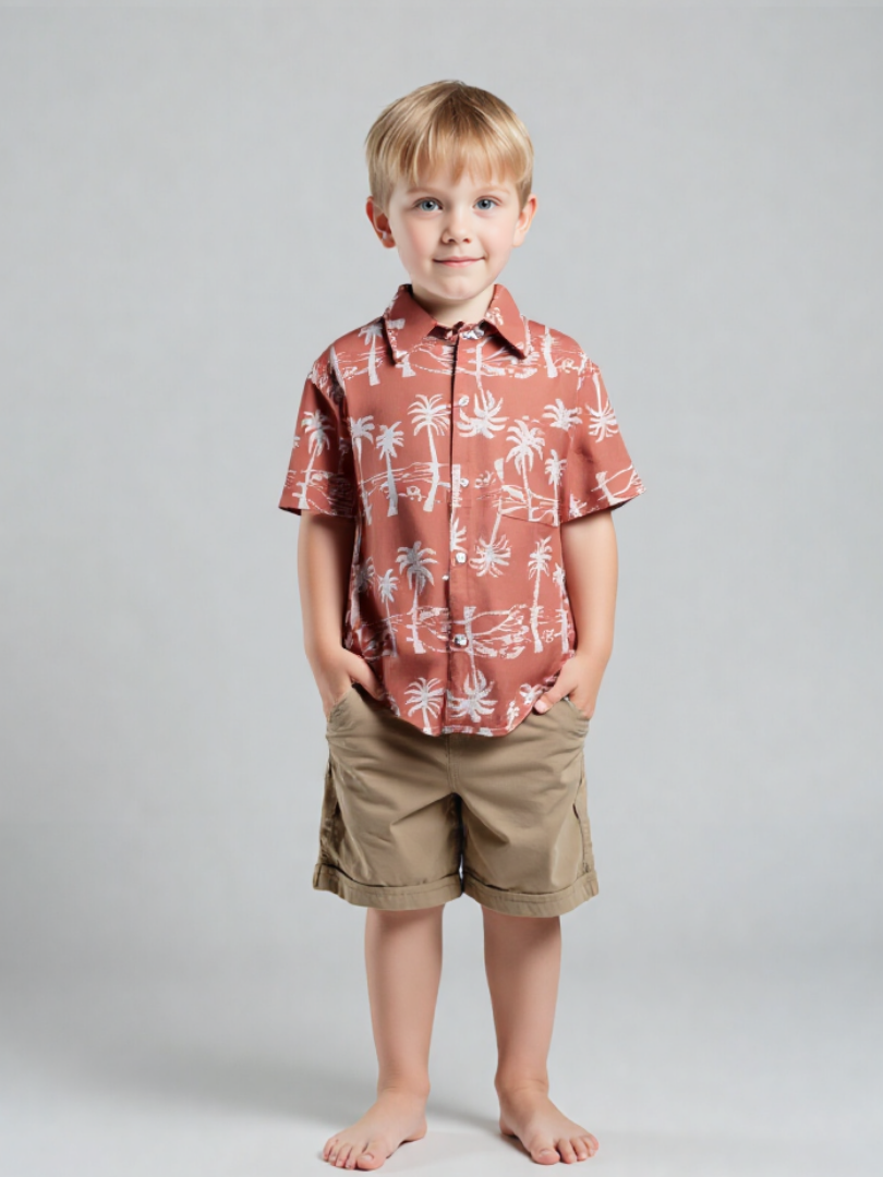 Guayabera niño Palmeras 100% Viscosa premium