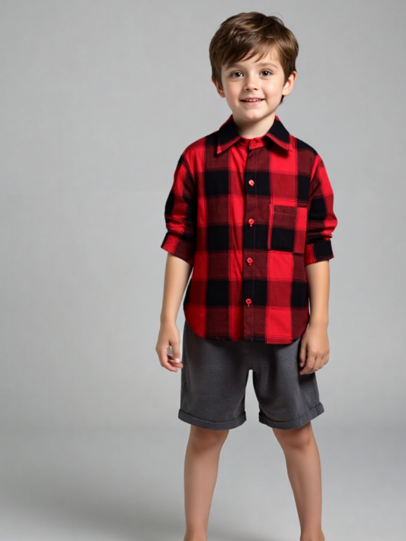 Camisa niño Franela Aurelio cuadros rojo con negro