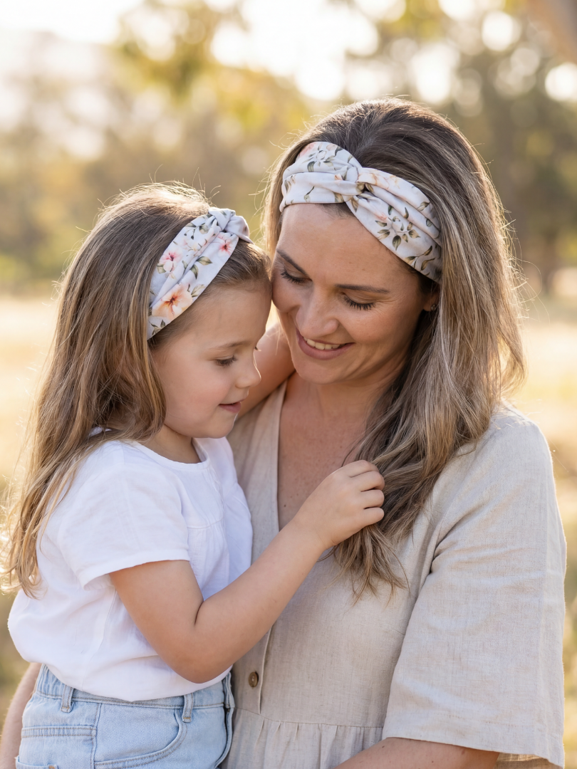 Pack 2 Cintillos Floral celeste Mamá-Hija 100% Viscosa