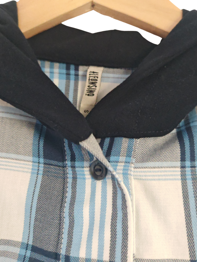 Pack 3 Camisas Franela con capucha Papá + Mamá + hijo/a | Azul con blanco 100% Algodón
