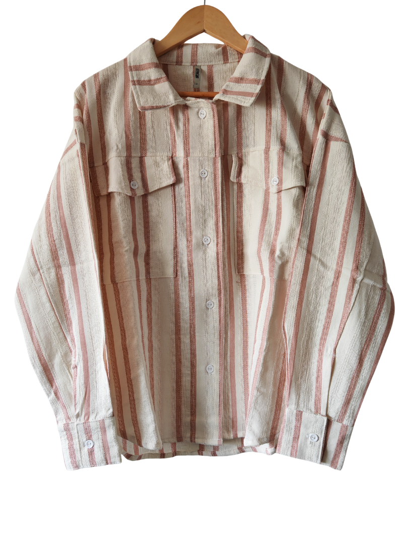 Camisera Mujer estilo Oversize rosado con blanco 100% algodón