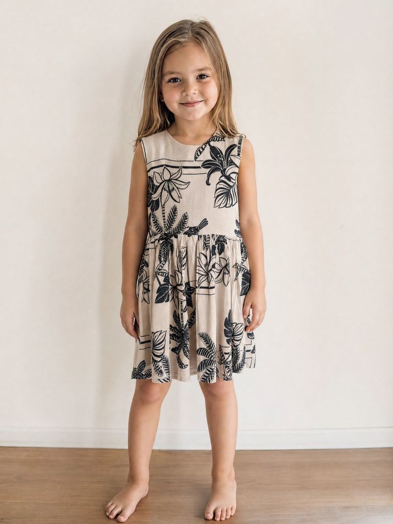 Vestido Niña Tropical Crudo/Negro 100% Viscosa