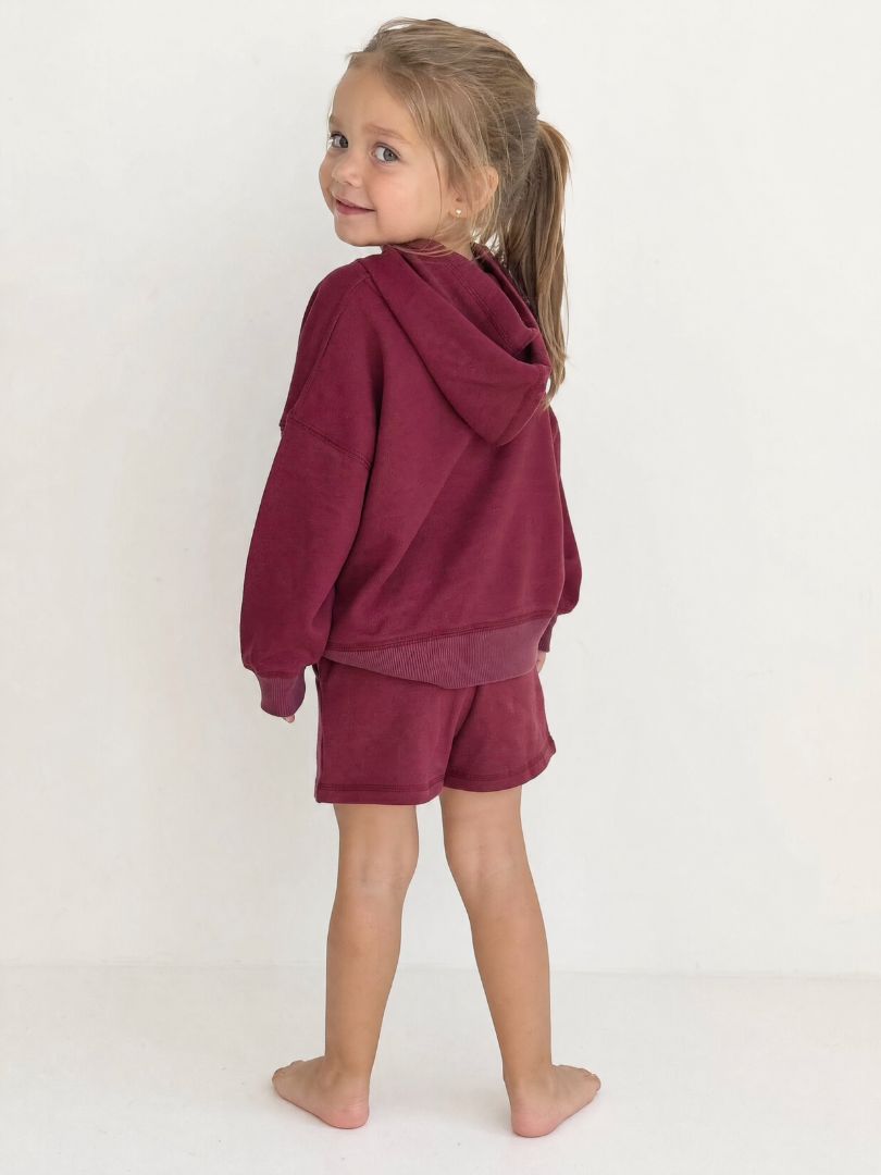 Conjunto Polerón con Capucha + Short Niña color Burdeo Algodón