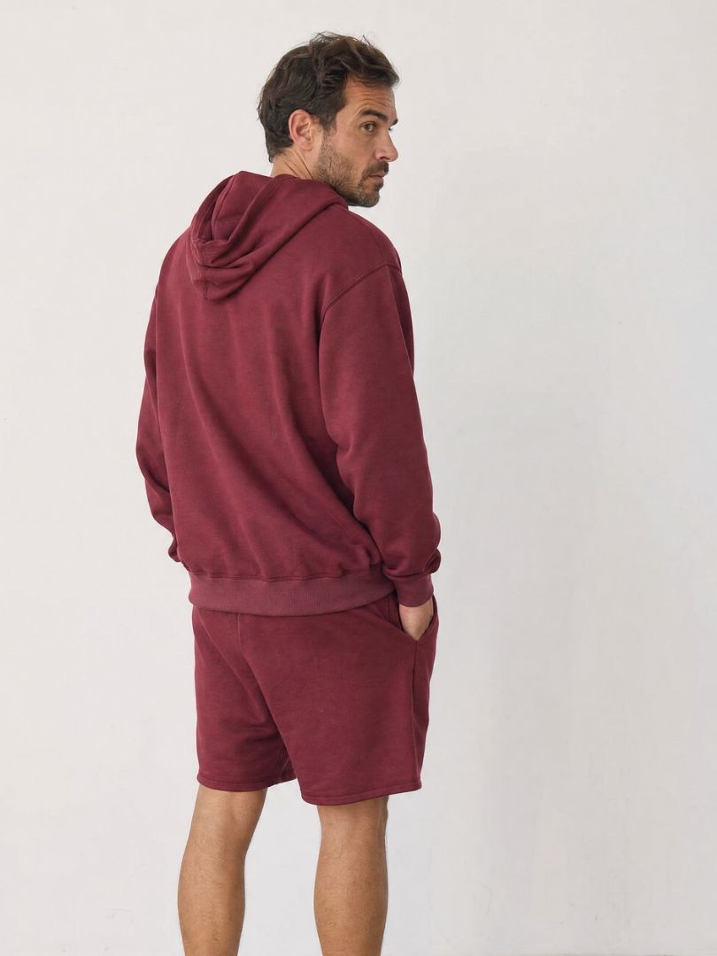 Conjunto Polerón con Capucha + Short Hombre Burdeo Algodón