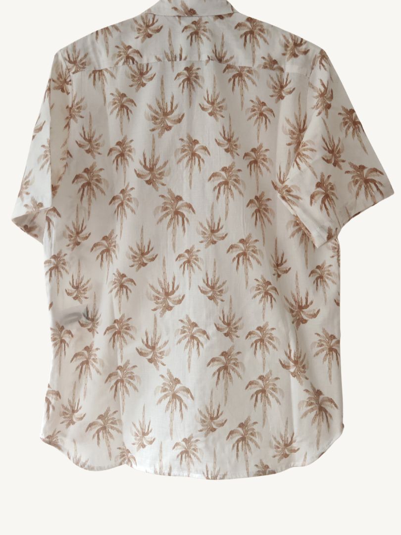 Guayabera Hombre Palmeras Crudo/Terracota 100% Algodón