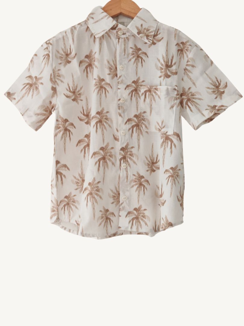 Guayabera Niño Palmeras Crudo/Terracota 100% Algodón